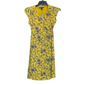 Banana Republic yellow floral wrap midi dress sz 2  Pet